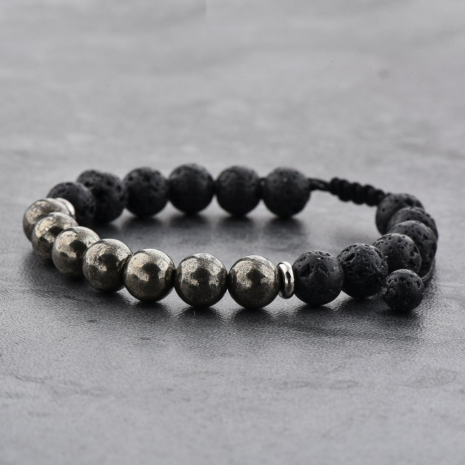 Pulsera Ajustable de Lava y Pirita Mystiqs para Aromaterapia