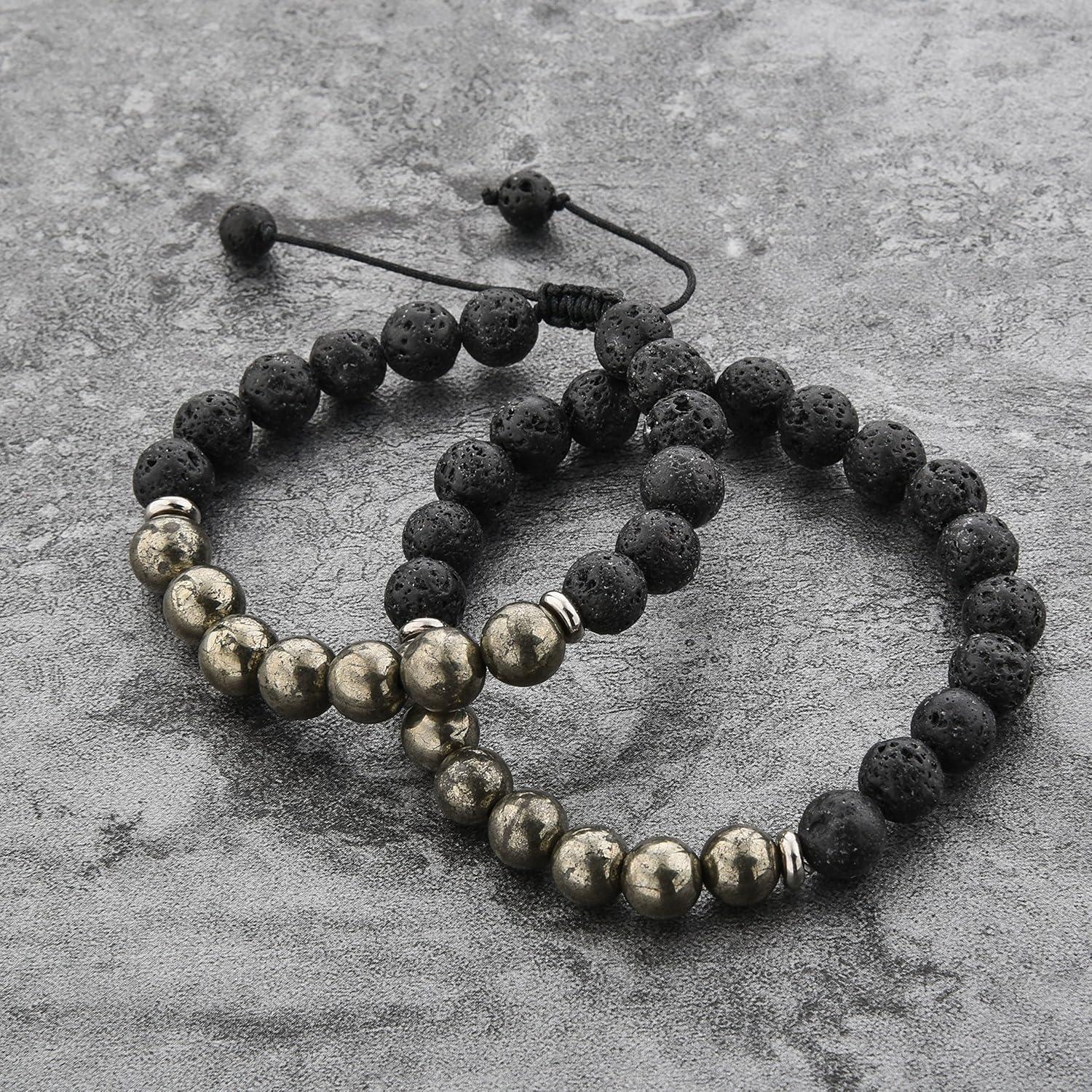 Pulsera Ajustable de Lava y Pirita Mystiqs para Aromaterapia