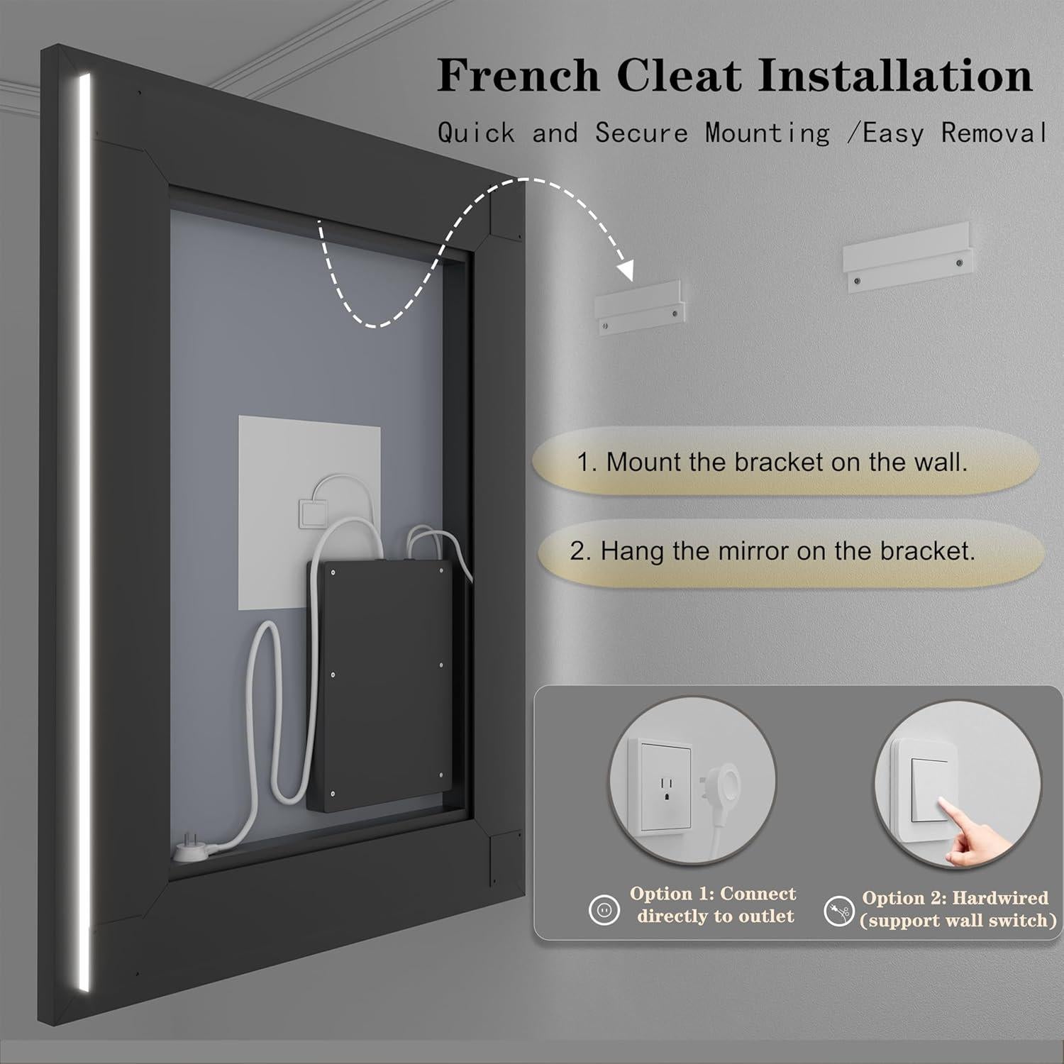 Espejo LED enmarcado CHARMOR 71x52 cm regulable anti-vaho
