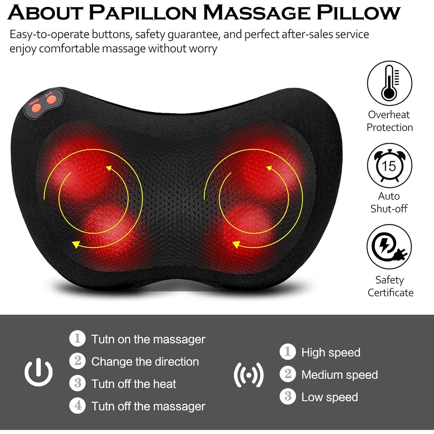 Masajeador de Espalda Papillon JH-006 con Calor y 3 Nodos