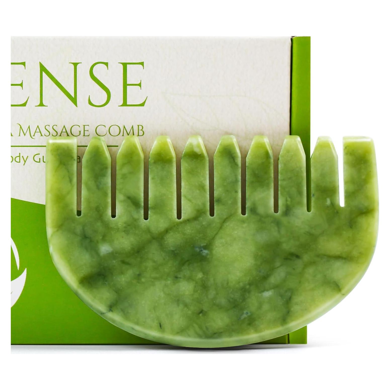 Peine Gua Sha Jade Real Luna para Masaje del Cuero Cabelludo