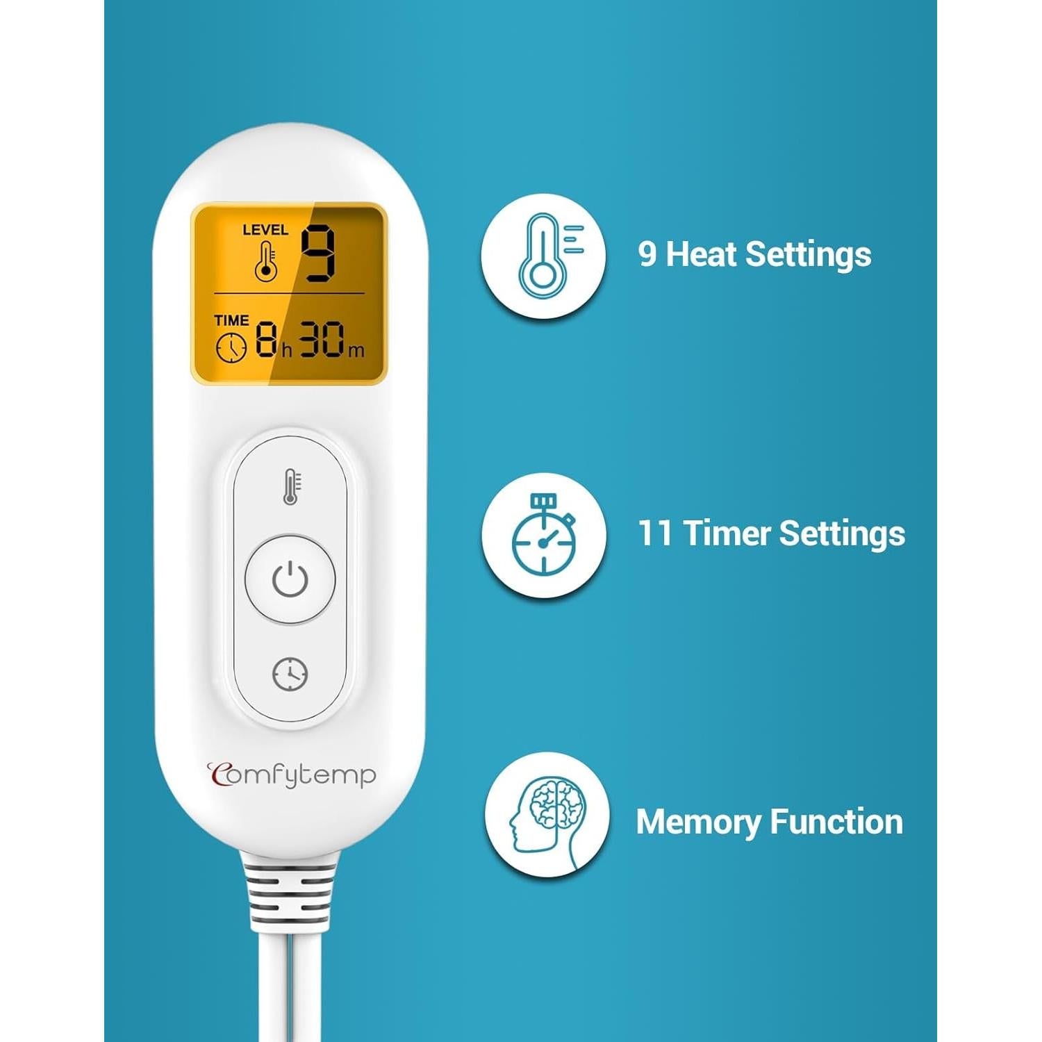 Almohadilla Térmica Eléctrica XL Comfytemp 38x61cm Azul