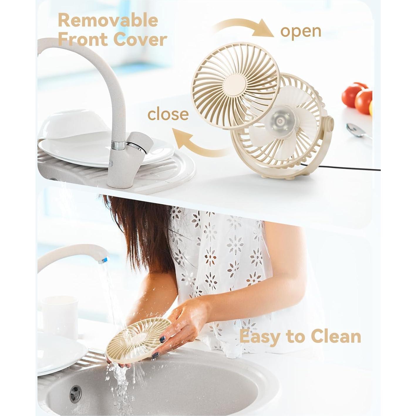 USB Desk Fan, 5 Inch Mini Portable, 3 Speeds Strong Airflow Personal Desktop, Detachable Cooling Fan 360° Rotation Quiet Small Fan for Desk Home Office Travel Car, Beige, 5ft Cable