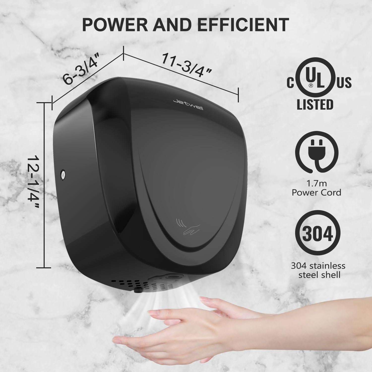 Secador de Manos Automático JETWELL JW2902 Negro con Filtro HEPA