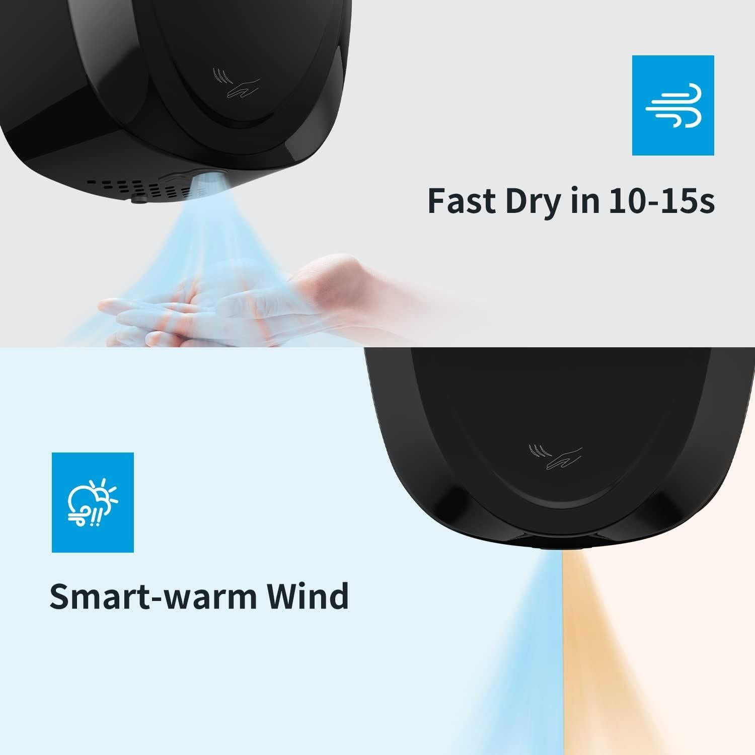 Secador de Manos Automático JETWELL JW2902 Negro con Filtro HEPA