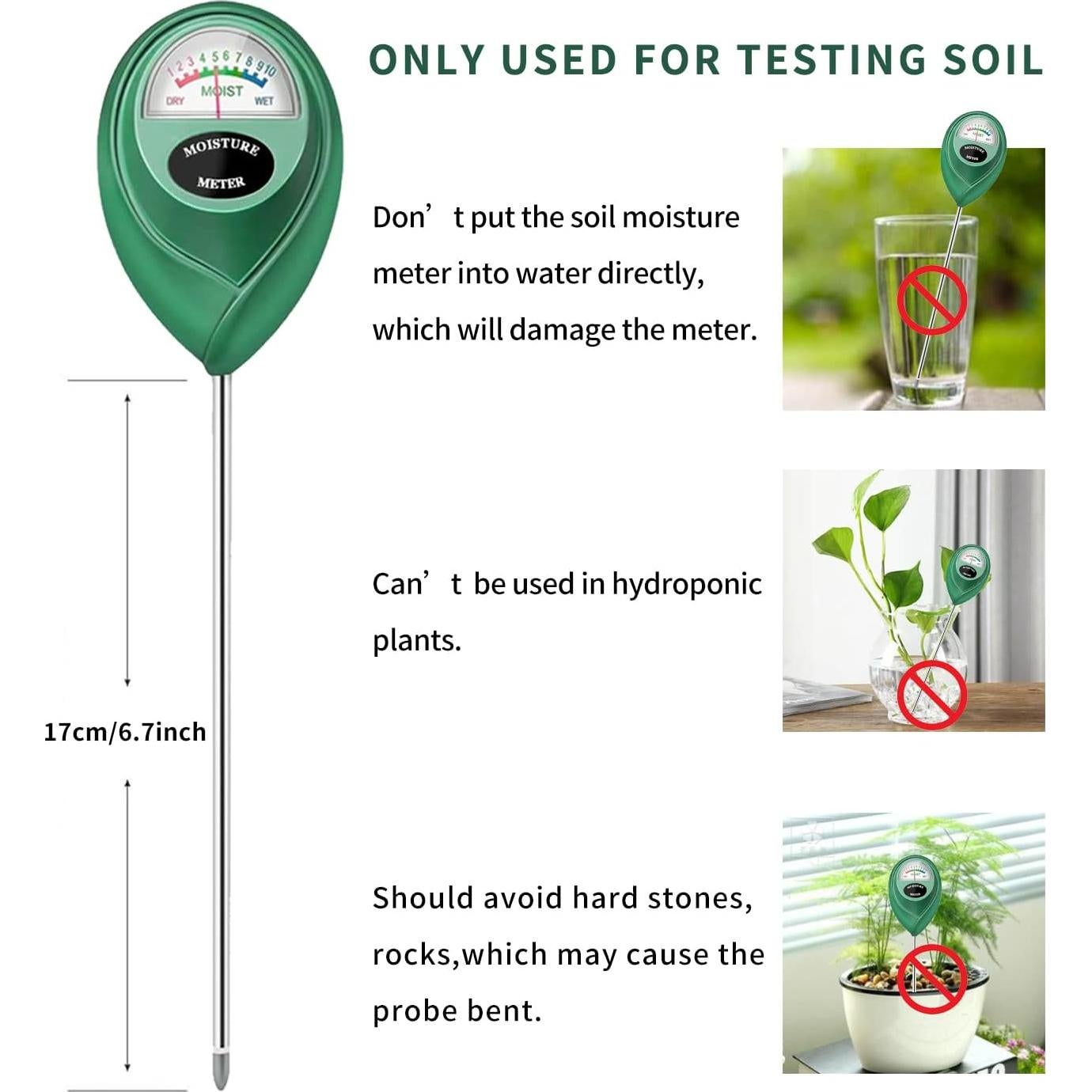Medidor de Humedad del Suelo Censinda Verde, Sin Batería