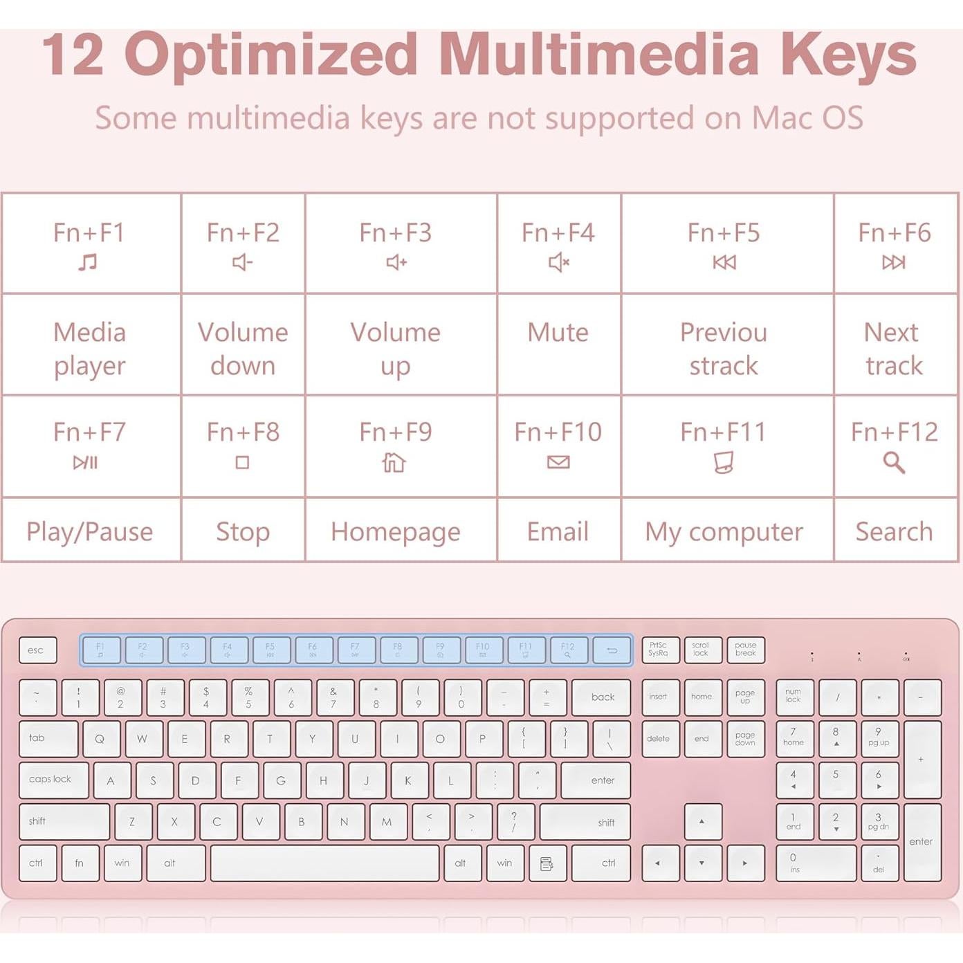 Teclado Inalámbrico Rosa LeadsaiL K786-KB Ergonómico 2.4GHz
