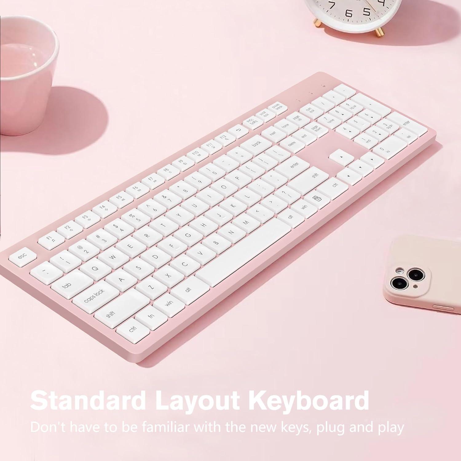 Teclado Inalámbrico Rosa LeadsaiL K786-KB Ergonómico 2.4GHz