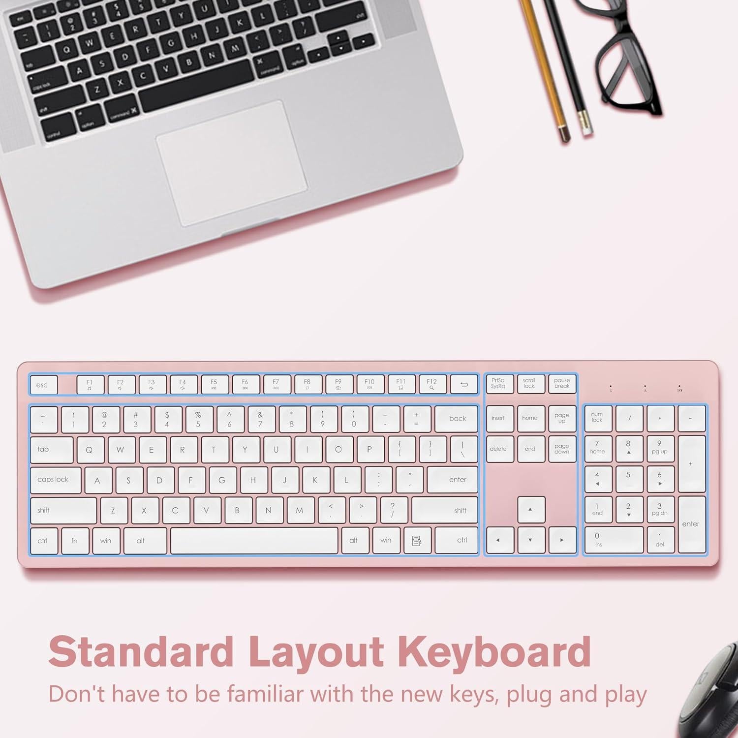 Teclado Inalámbrico Rosa LeadsaiL K786-KB Ergonómico 2.4GHz