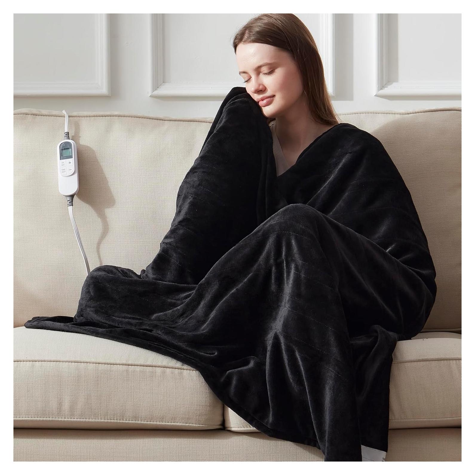 DOWNCOOL Heated Blanket, Electric Blanket, Electric Throw with 1-12 Hour Timer & 10 Heat Settings, Velvet Heated Blanket with Fast Heating and Auto Shut-Off, Machine Washable(50x60 Inches)