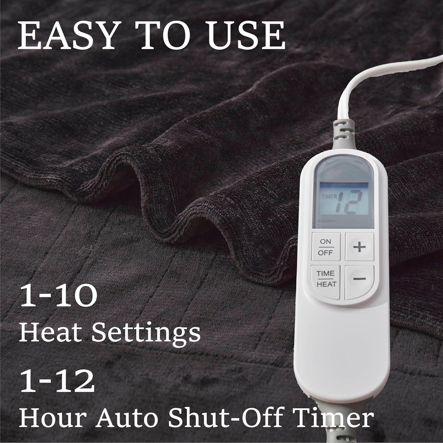 DOWNCOOL Heated Blanket, Electric Blanket, Electric Throw with 1-12 Hour Timer & 10 Heat Settings, Velvet Heated Blanket with Fast Heating and Auto Shut-Off, Machine Washable(50x60 Inches)