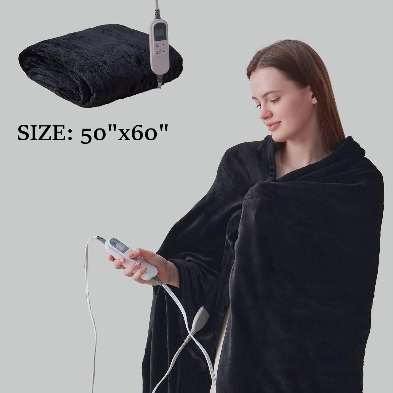 DOWNCOOL Heated Blanket, Electric Blanket, Electric Throw with 1-12 Hour Timer & 10 Heat Settings, Velvet Heated Blanket with Fast Heating and Auto Shut-Off, Machine Washable(50x60 Inches)