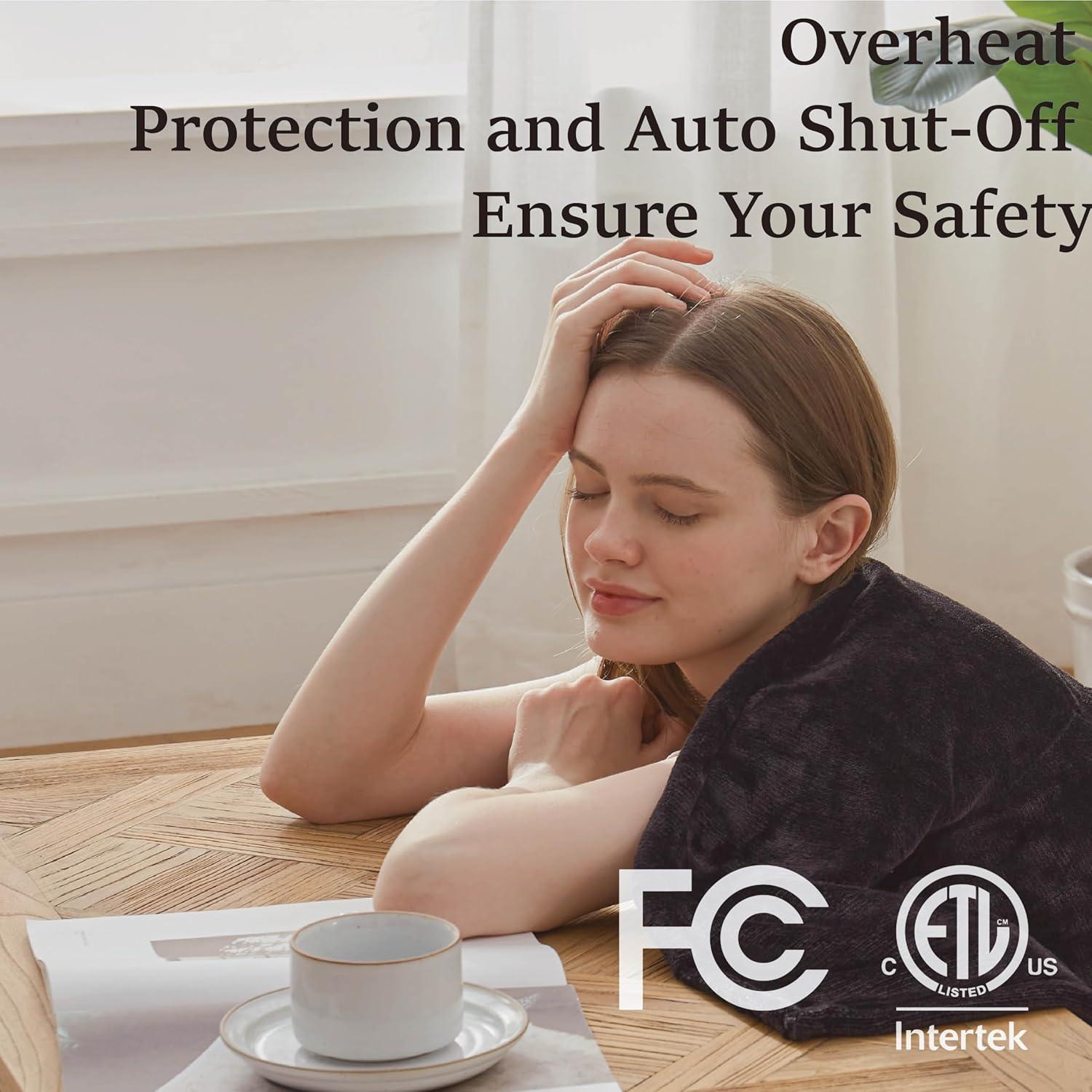 DOWNCOOL Heated Blanket, Electric Blanket, Electric Throw with 1-12 Hour Timer & 10 Heat Settings, Velvet Heated Blanket with Fast Heating and Auto Shut-Off, Machine Washable(50x60 Inches)