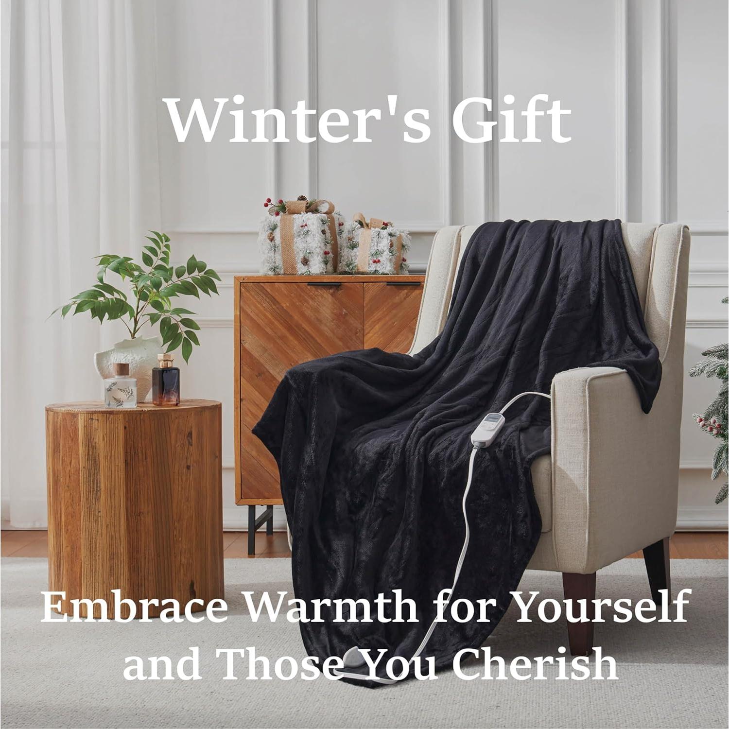 DOWNCOOL Heated Blanket, Electric Blanket, Electric Throw with 1-12 Hour Timer & 10 Heat Settings, Velvet Heated Blanket with Fast Heating and Auto Shut-Off, Machine Washable(50x60 Inches)