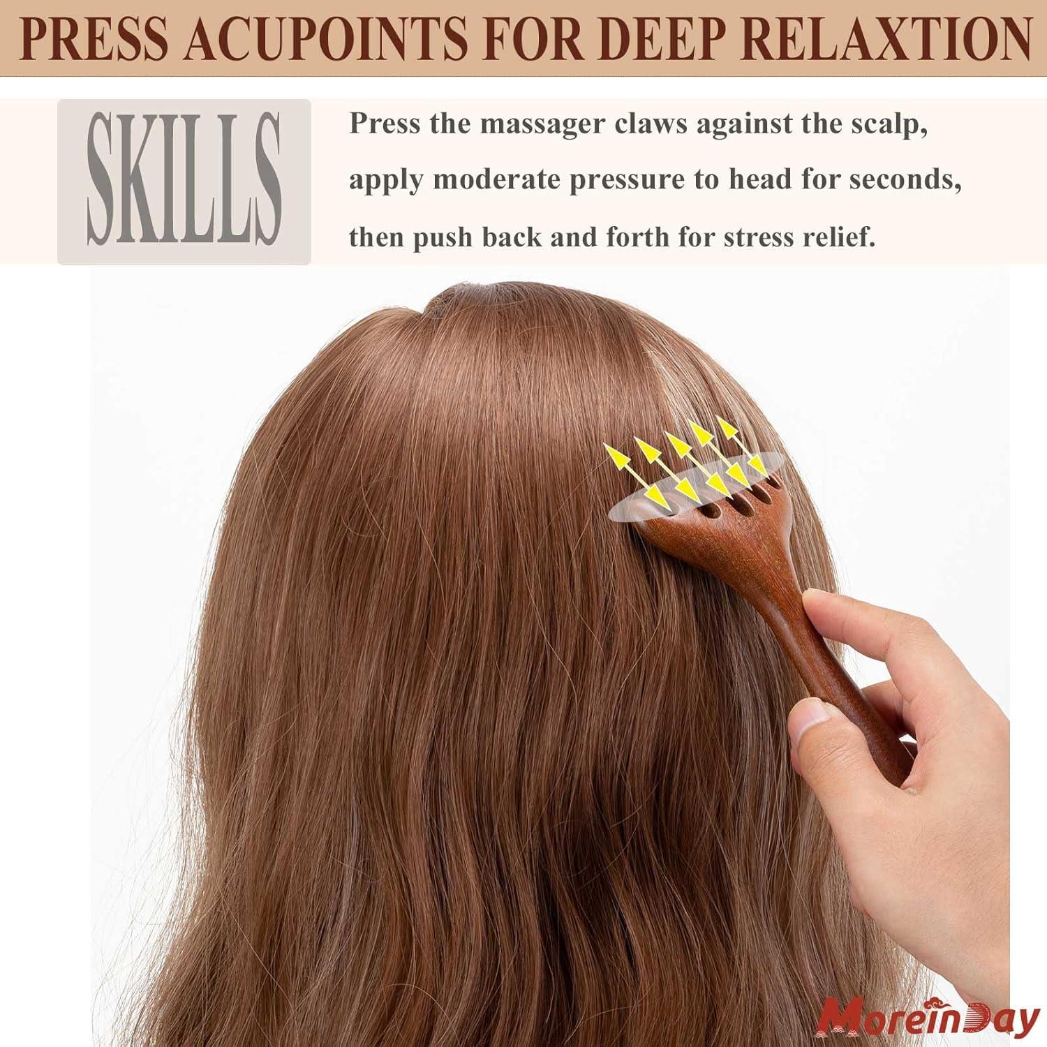 Masajeador de Cabeza de Madera Moreinday para Relajación