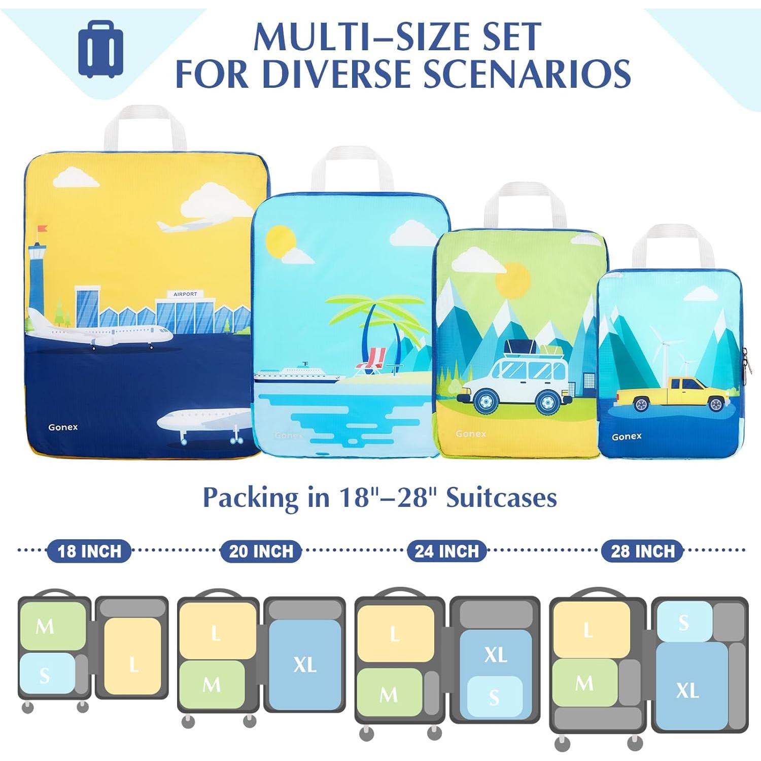 Gonex Compression Packing Cubes, 4pcs Expandable Storage Travel Luggage Bags Organizers, Travel Cubes for Suitcase Carry On (Transportation)
