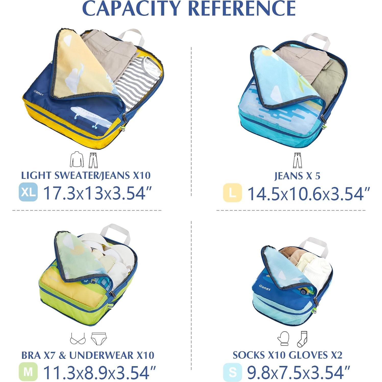 Gonex Compression Packing Cubes, 4pcs Expandable Storage Travel Luggage Bags Organizers, Travel Cubes for Suitcase Carry On (Transportation)