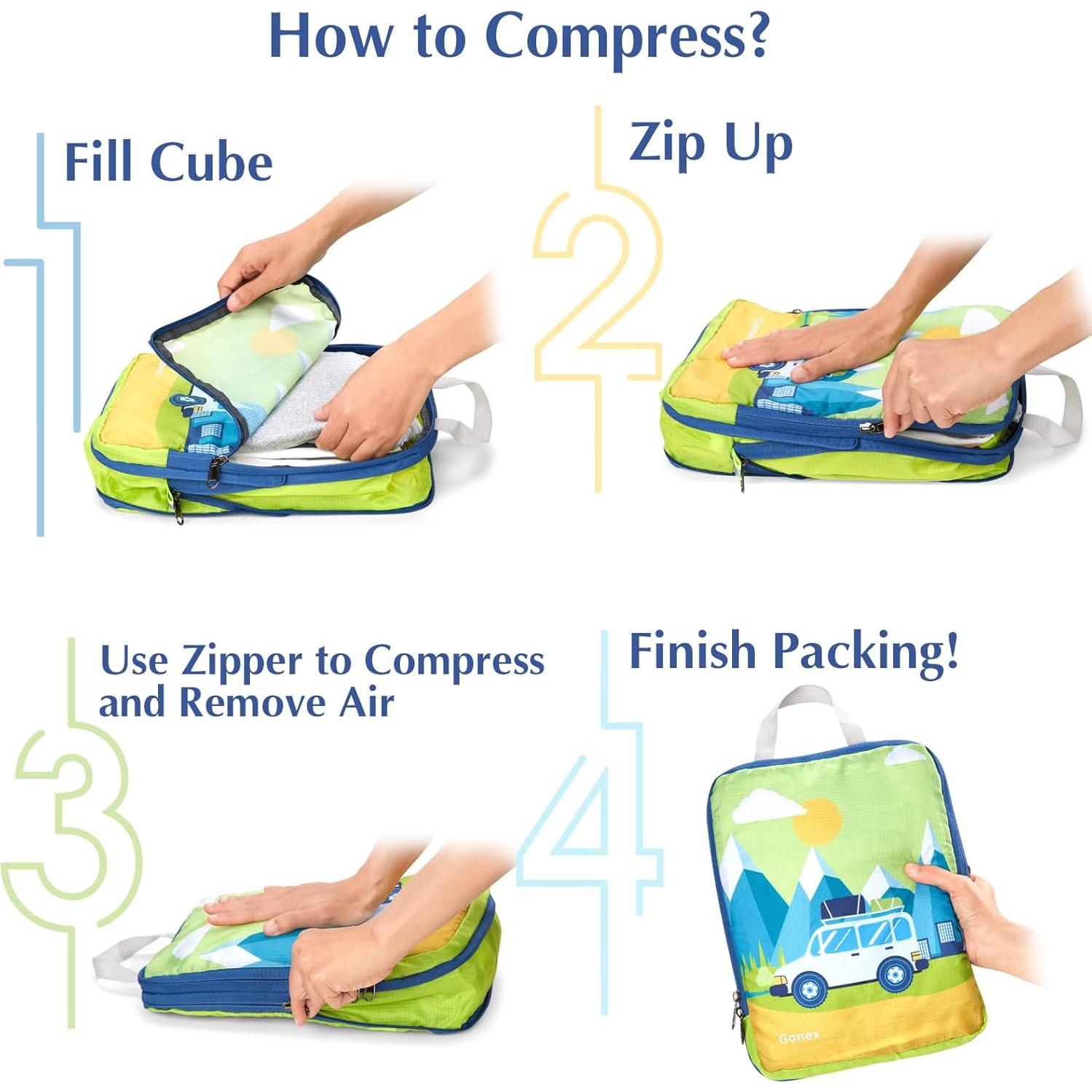 Gonex Compression Packing Cubes, 4pcs Expandable Storage Travel Luggage Bags Organizers, Travel Cubes for Suitcase Carry On (Transportation)