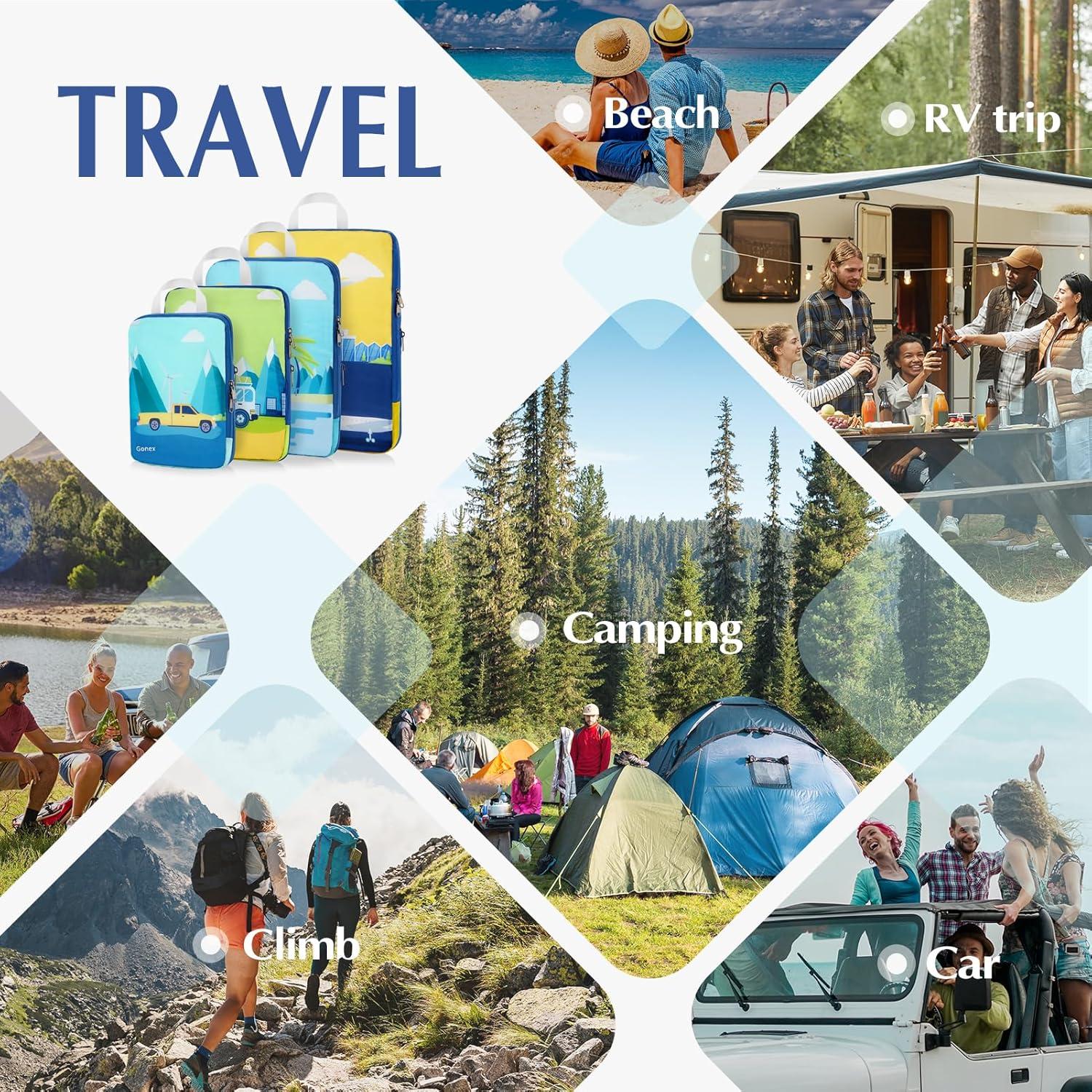 Gonex Compression Packing Cubes, 4pcs Expandable Storage Travel Luggage Bags Organizers, Travel Cubes for Suitcase Carry On (Transportation)