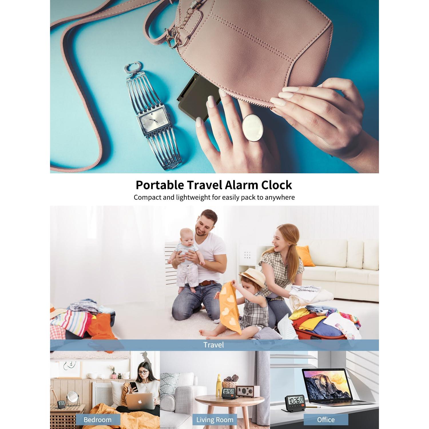 Reloj Despertador Digital de Viaje MeesMeek Negro LCD 3.54"