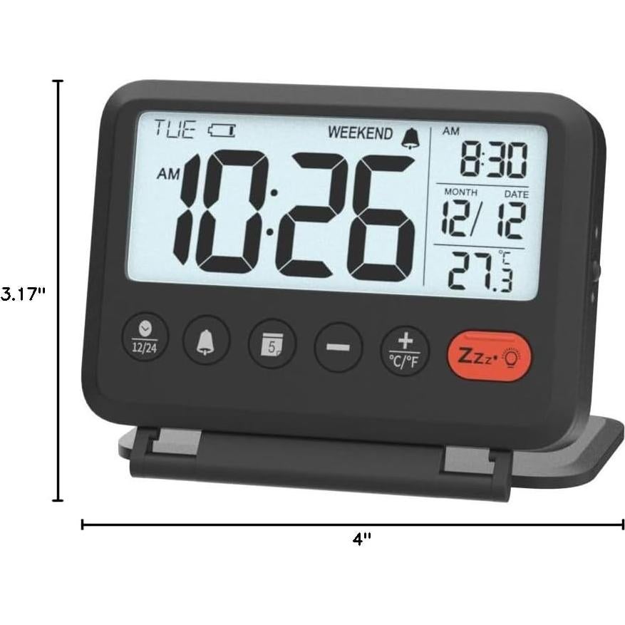 Reloj Despertador Digital de Viaje MeesMeek Negro LCD 3.54"