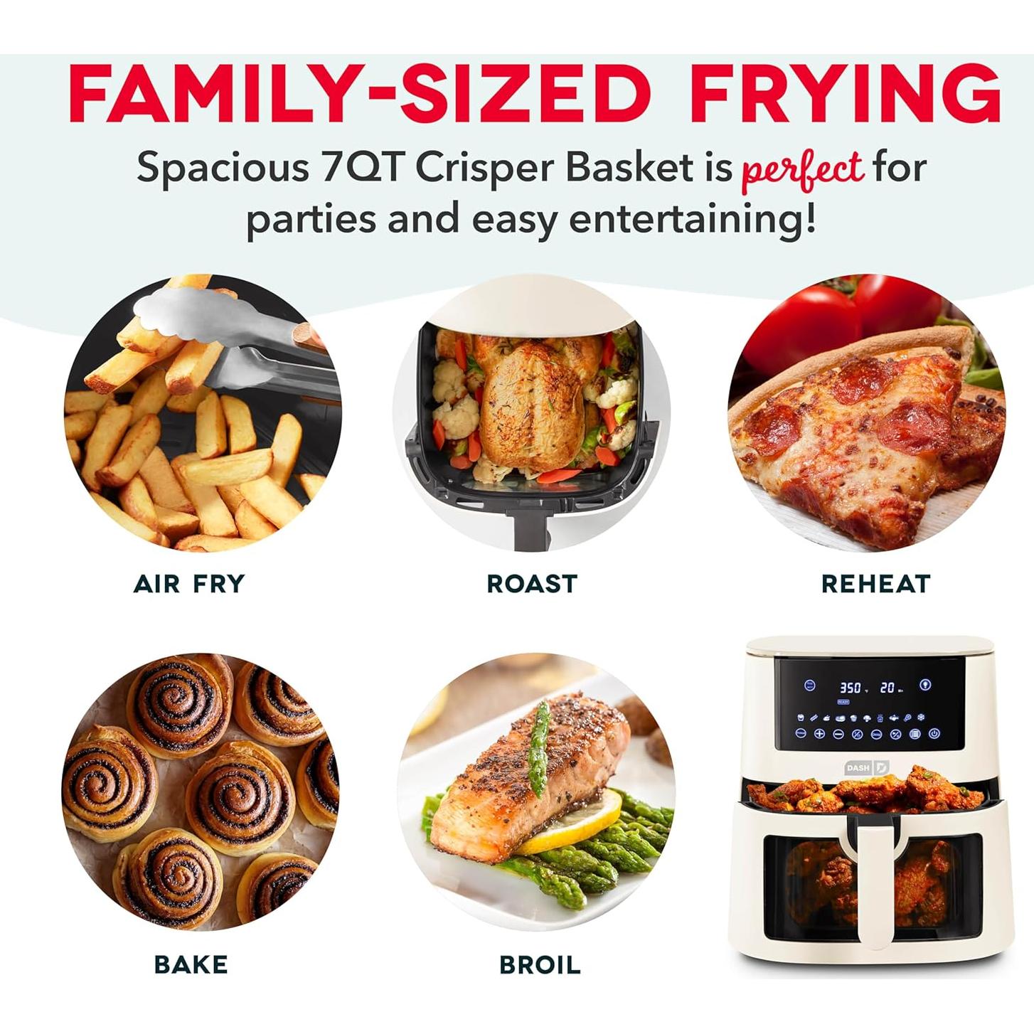 Freidora de Aire Digital DASH 7QT Vista Clara Crema