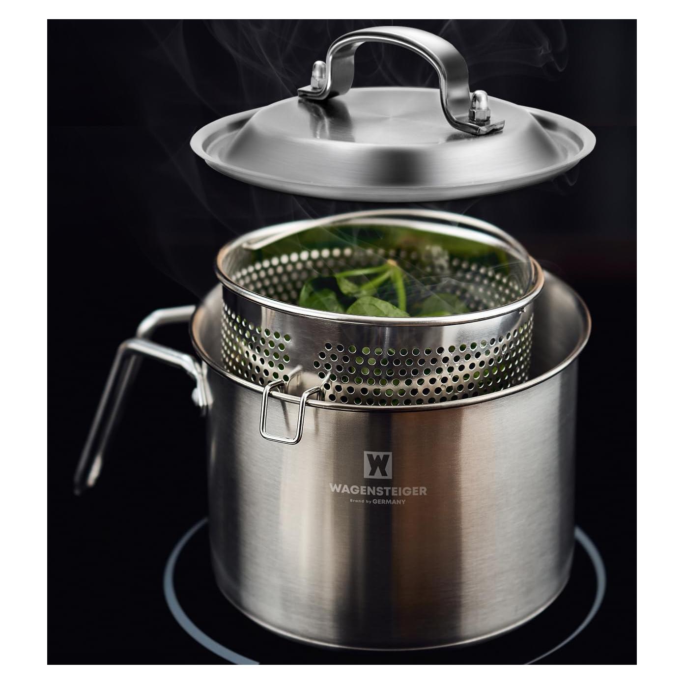 Olla a vapor Wagensteiner 2.3L acero inoxidable con cesta