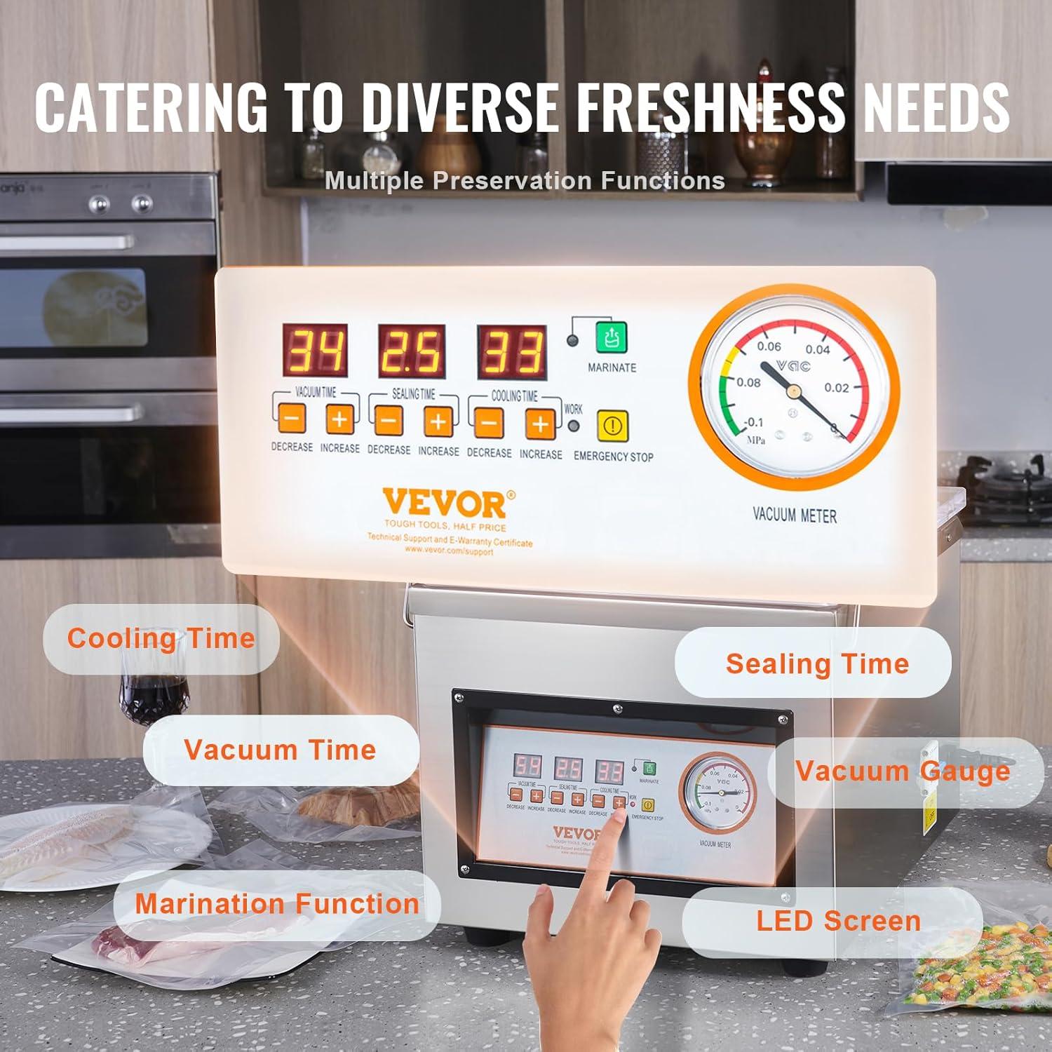 VEVOR Chamber Vacuum Sealer DZ-260C Kitchen Food Chamber Vacuum Sealer, 110V Packaging Machine Sealer for Food Saver, Home, Commercial Using