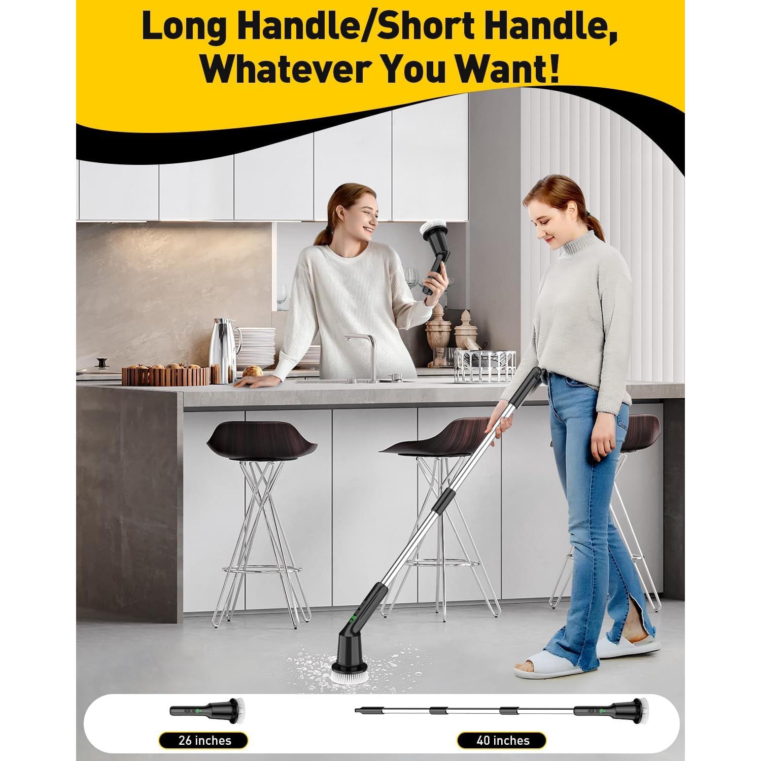 Electric Spin Scrubber for Cleaning Bathroom, Shower Scrubber Cordless Cleaning Brush with IPX7 Waterproof & 2 Speed, 3 Brush Heads, Bathroom Cleaning Supplies for Shower Tub Kitchen Tile Toilet Black