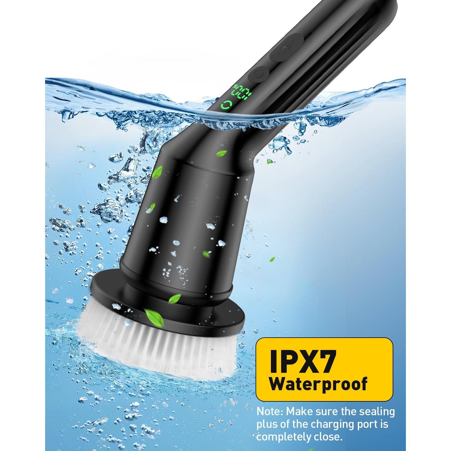Electric Spin Scrubber for Cleaning Bathroom, Shower Scrubber Cordless Cleaning Brush with IPX7 Waterproof & 2 Speed, 3 Brush Heads, Bathroom Cleaning Supplies for Shower Tub Kitchen Tile Toilet Black
