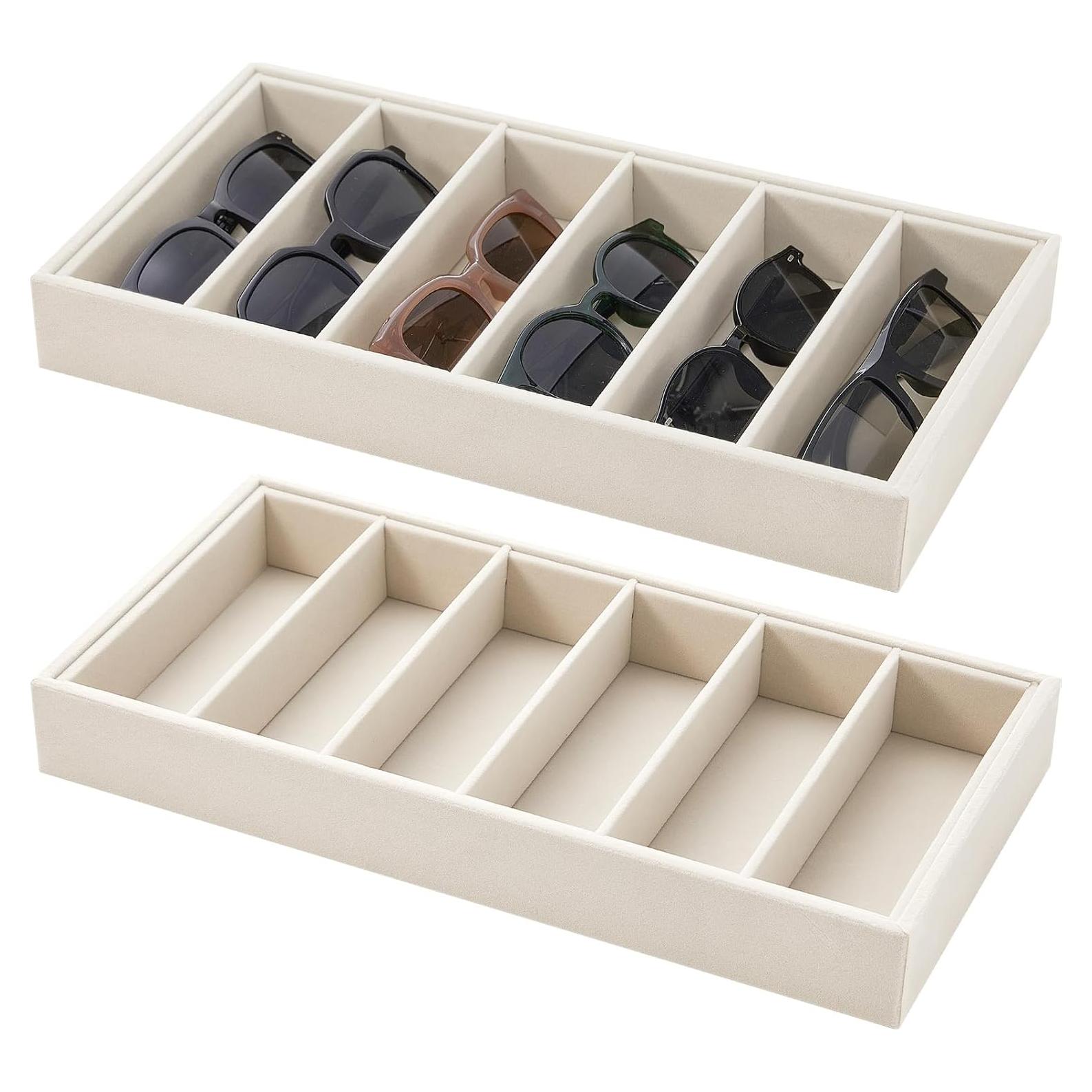 Bandeja Organizadora de Gafas Juexica 2 Pcs Terciopelo Beige