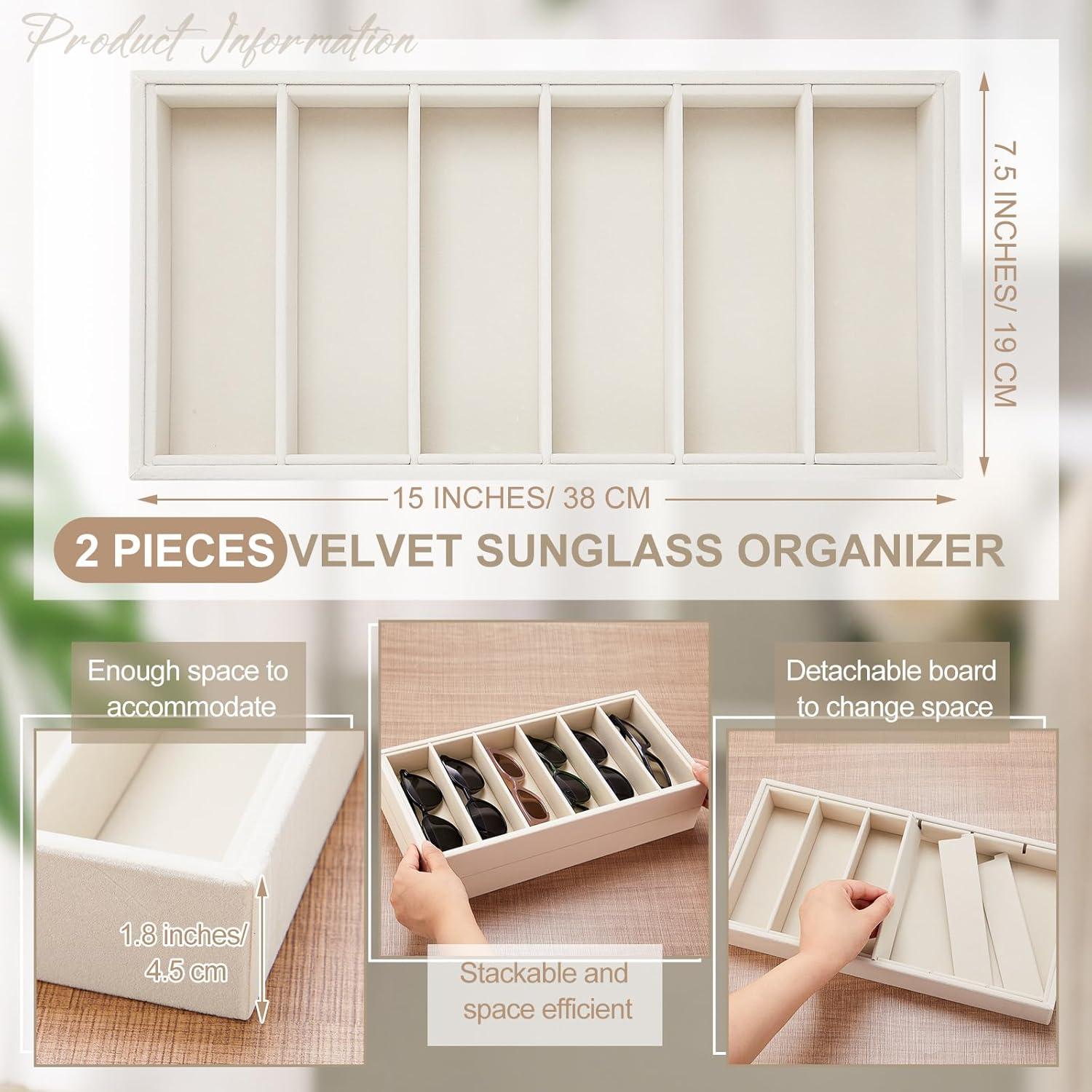 Bandeja Organizadora de Gafas Juexica 2 Pcs Terciopelo Beige