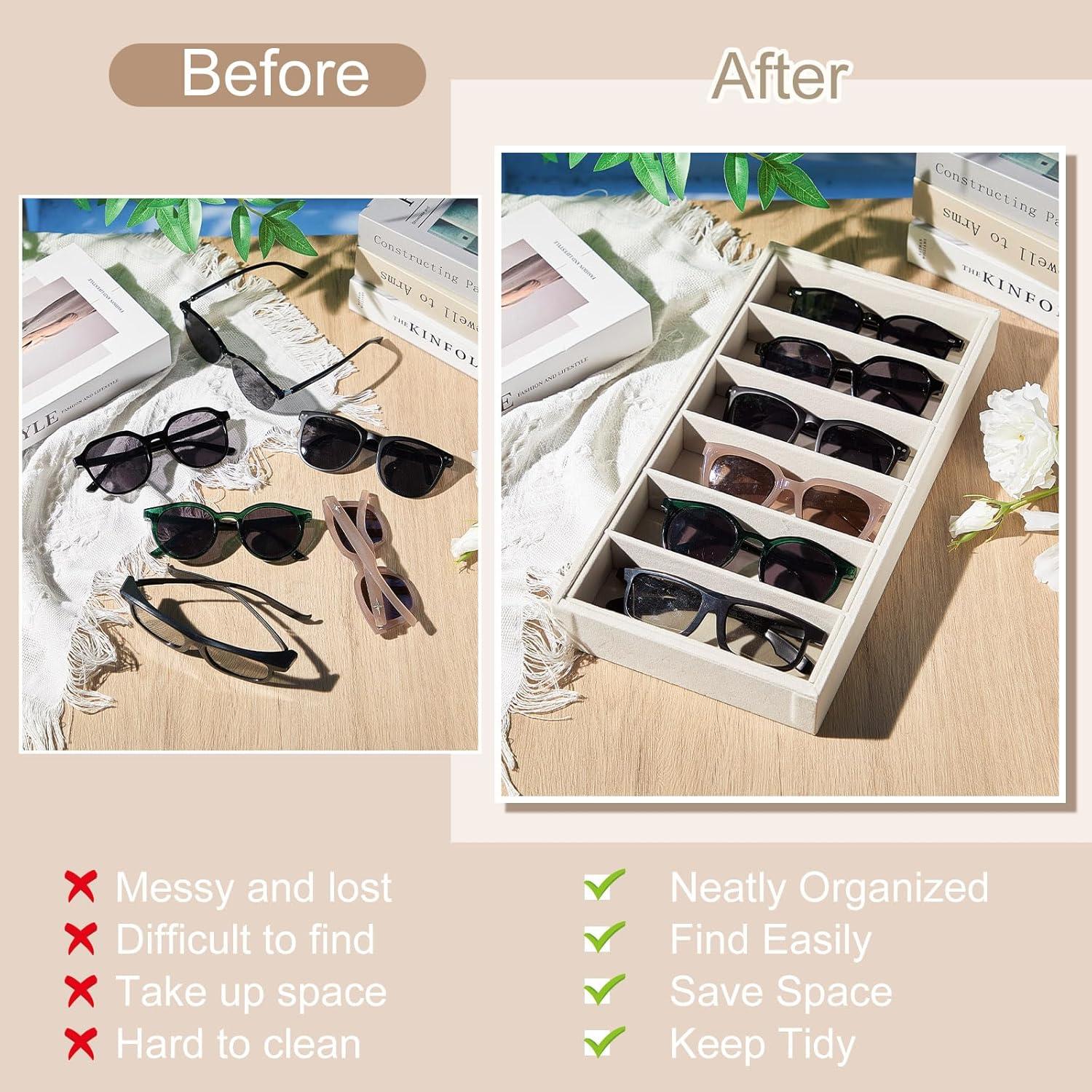Bandeja Organizadora de Gafas Juexica 2 Pcs Terciopelo Beige