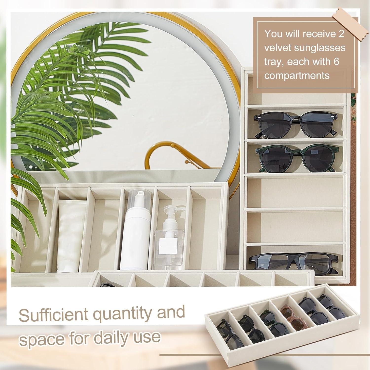 Bandeja Organizadora de Gafas Juexica 2 Pcs Terciopelo Beige
