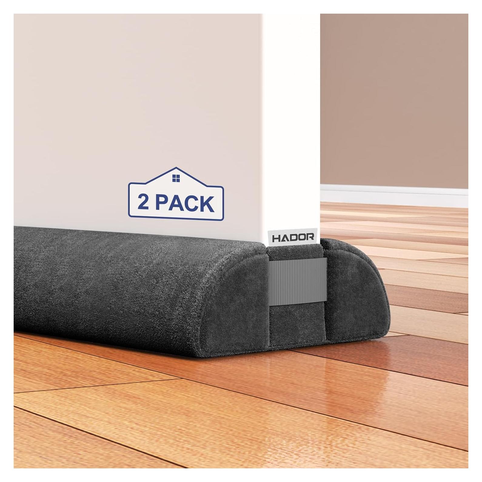 2 Pack Door Draft Stopper for Bottom of Door, 36 Inch Under Draft Air Noise Light Blocker 30"- 36" Double Side Triangle Soundproof Sweep Filler Seal Gap up to 1.7" for Patio Sliding Door, Black