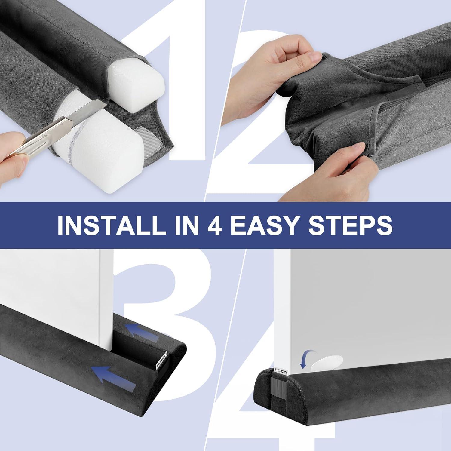 2 Pack Door Draft Stopper for Bottom of Door, 36 Inch Under Draft Air Noise Light Blocker 30"- 36" Double Side Triangle Soundproof Sweep Filler Seal Gap up to 1.7" for Patio Sliding Door, Black