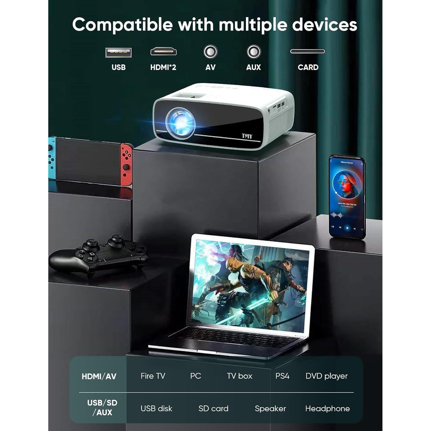 Proyector Mini TMY V68 1080P WiFi 5G Bluetooth 5.1