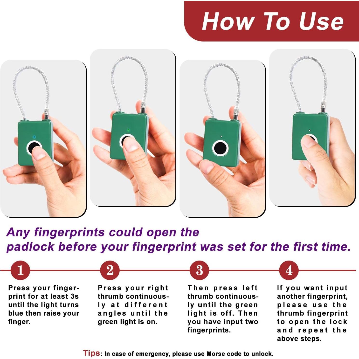 Candado Biométrico Wisetail de Huella Dactilar Verde