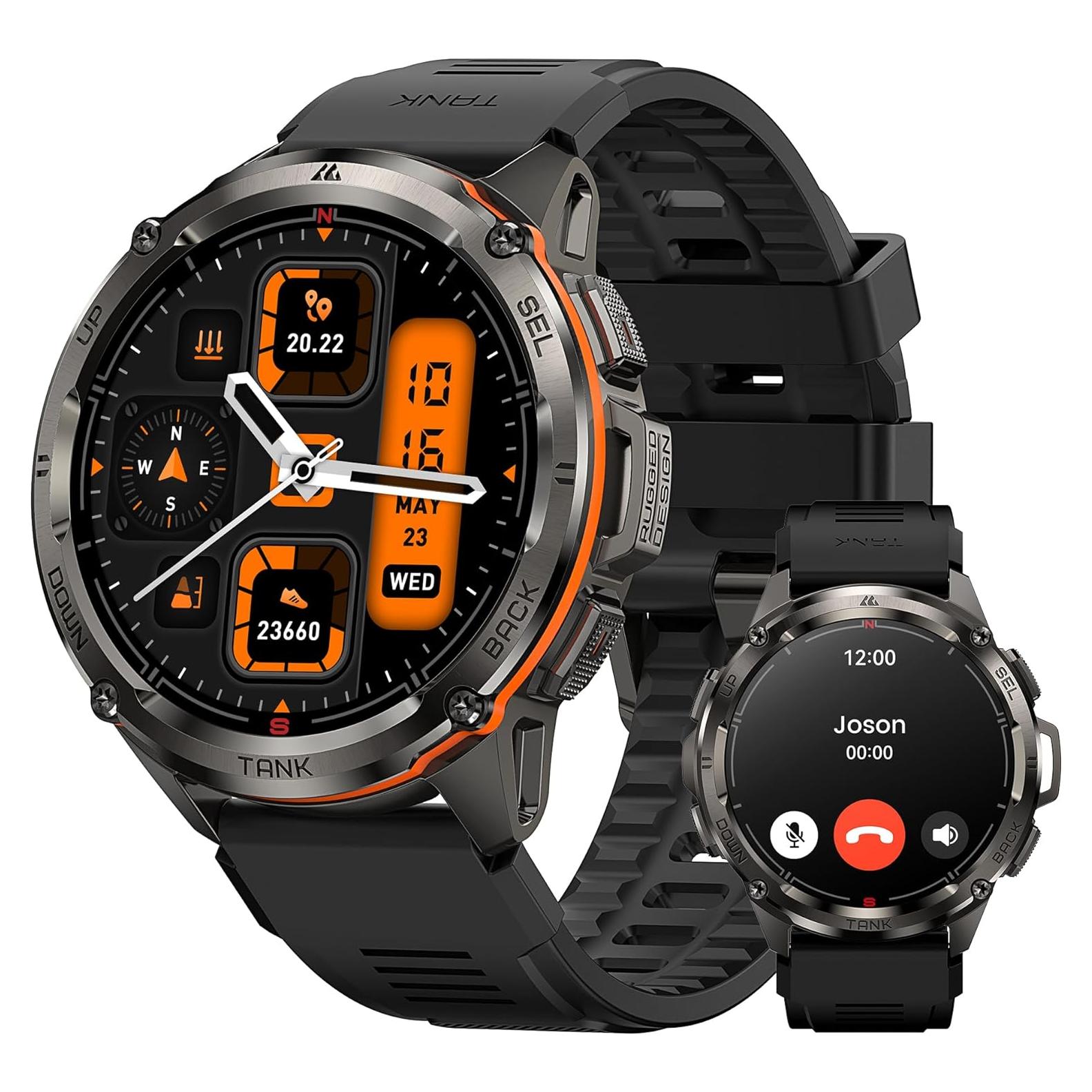 KOSPET Tank T3 Ultra Smart Watch for Men GPS, Extra-Long Battery, 50M Waterproof, Stainless Steel Unibody Rugged Smartwatch with Bluetooth Calling, 1.43" AMOLED Display, Pressure&Altitude&Compass