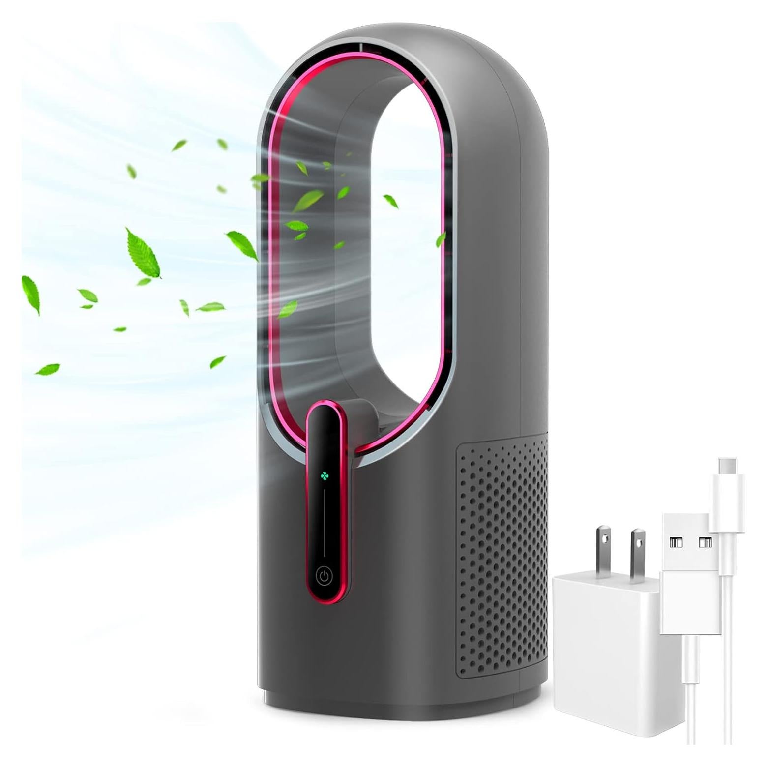 Desk Fan Bladeless, 11.8 Inch Office Fan Small, Quiet, 3 Speed Adjustment, Touch Control, Easy to Clean, Desk Fans Small Quiet, Ideal for Office, Living Room, Bedroom