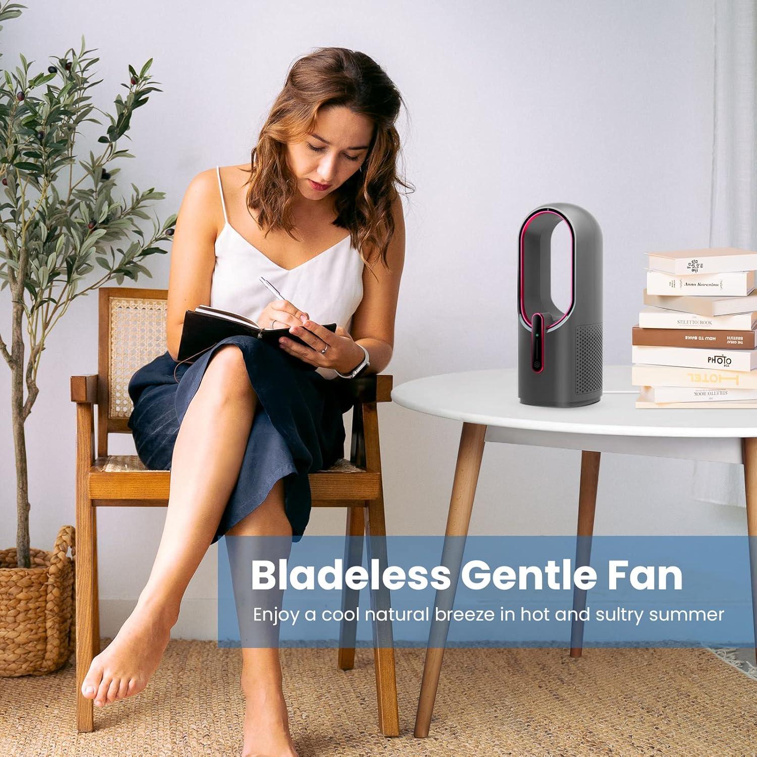 Desk Fan Bladeless, 11.8 Inch Office Fan Small, Quiet, 3 Speed Adjustment, Touch Control, Easy to Clean, Desk Fans Small Quiet, Ideal for Office, Living Room, Bedroom