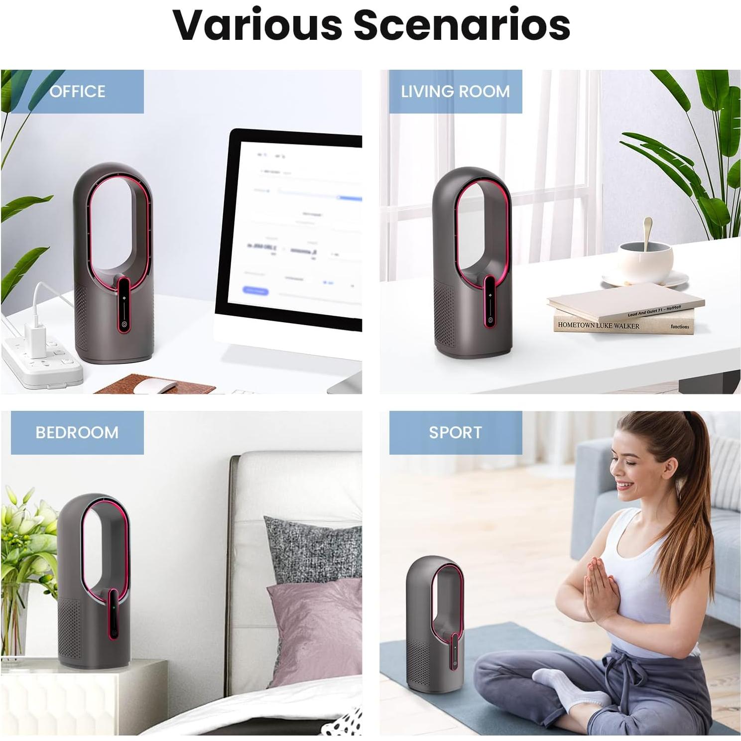 Desk Fan Bladeless, 11.8 Inch Office Fan Small, Quiet, 3 Speed Adjustment, Touch Control, Easy to Clean, Desk Fans Small Quiet, Ideal for Office, Living Room, Bedroom