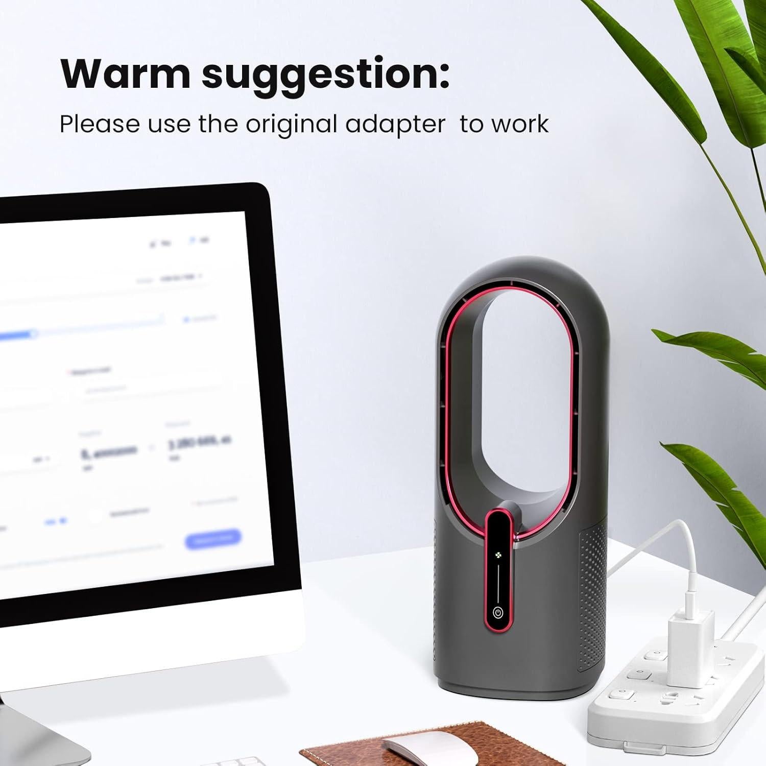 Desk Fan Bladeless, 11.8 Inch Office Fan Small, Quiet, 3 Speed Adjustment, Touch Control, Easy to Clean, Desk Fans Small Quiet, Ideal for Office, Living Room, Bedroom