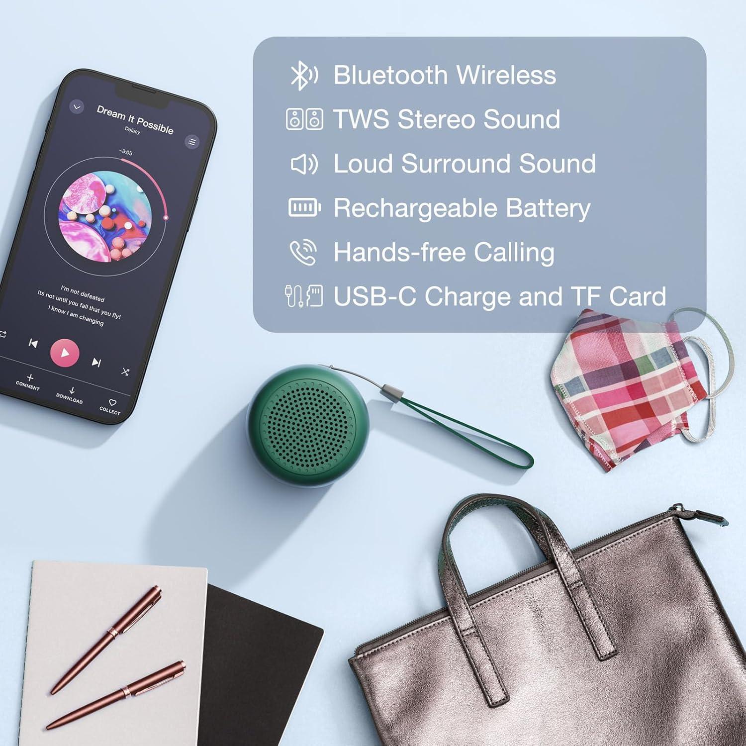 Mini Bluetooth Speaker Wireless, Portable for Travel, Gift, Mobile Phone. TWS Stereo Sound (Green)