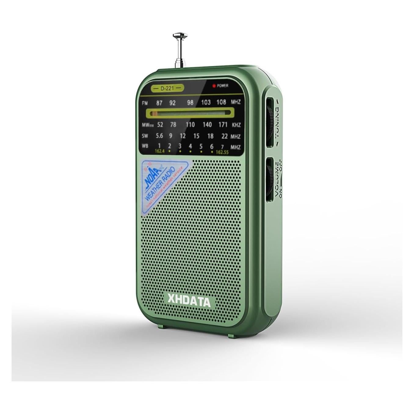 Radio Meteorológica NOAA XHDATA D221 Portátil AM FM SW Verde