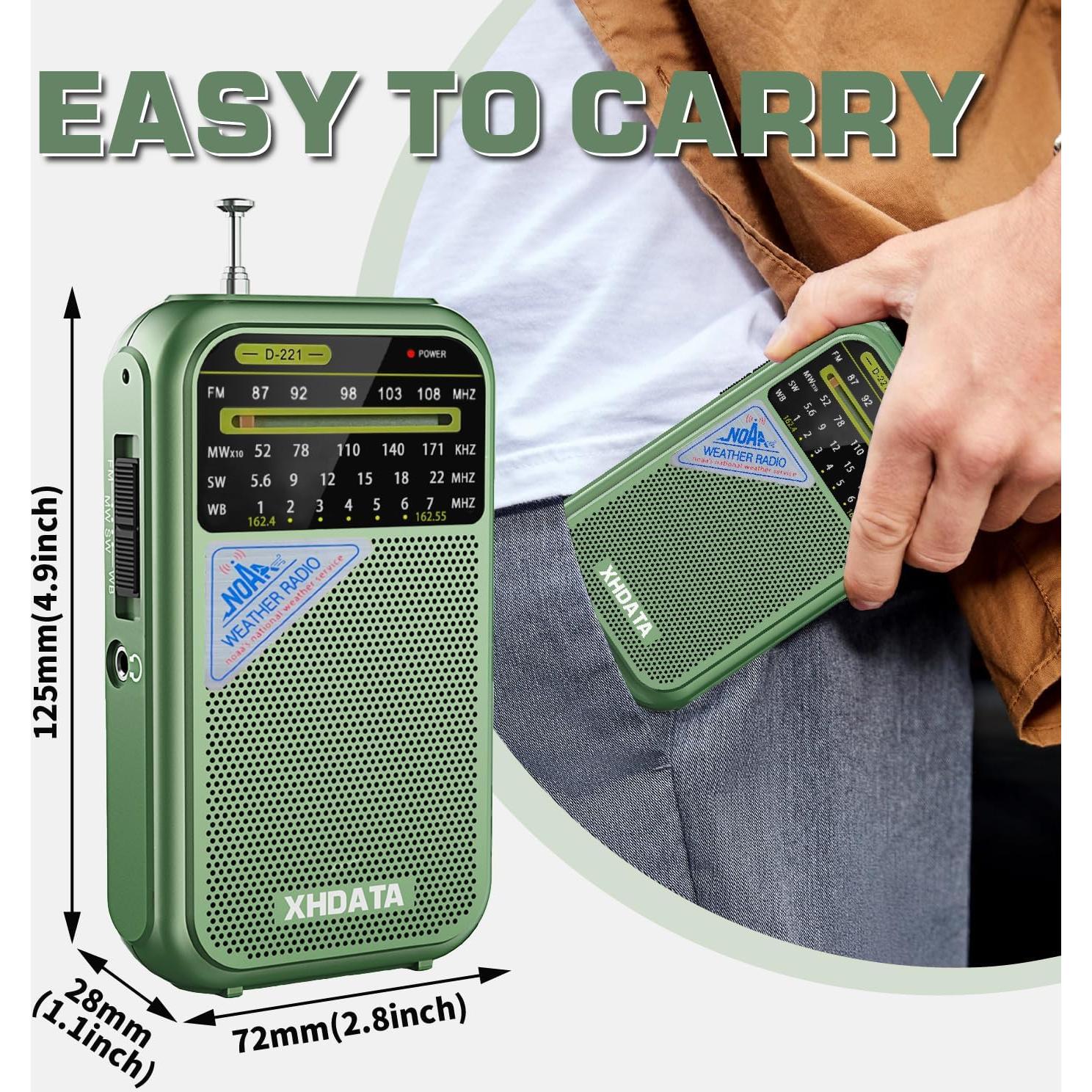 Radio Meteorológica NOAA XHDATA D221 Portátil AM FM SW Verde