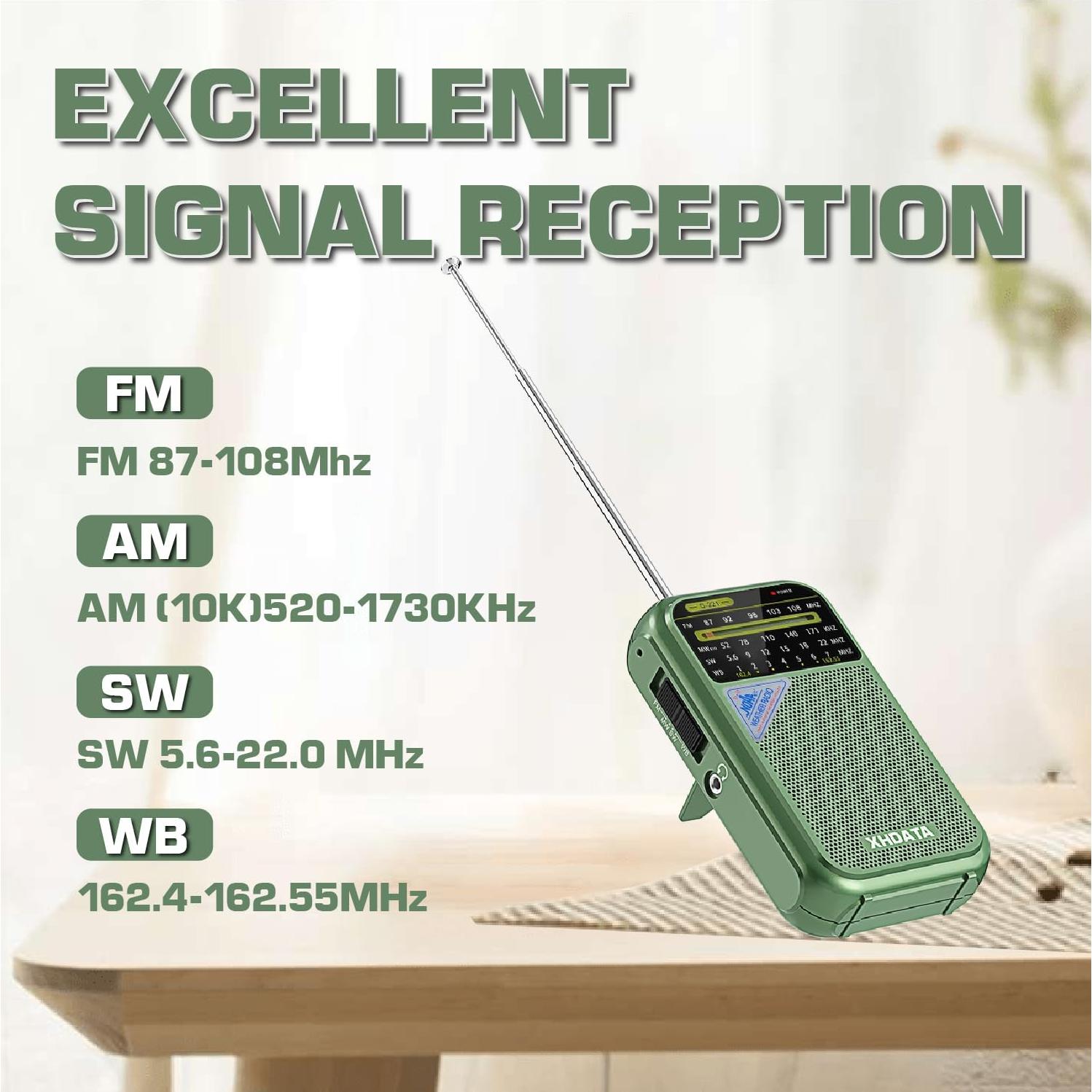 Radio Meteorológica NOAA XHDATA D221 Portátil AM FM SW Verde