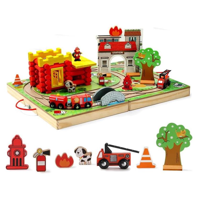 Juego de tren SainSmart Jr. Estación de Bomberos 66 Piezas