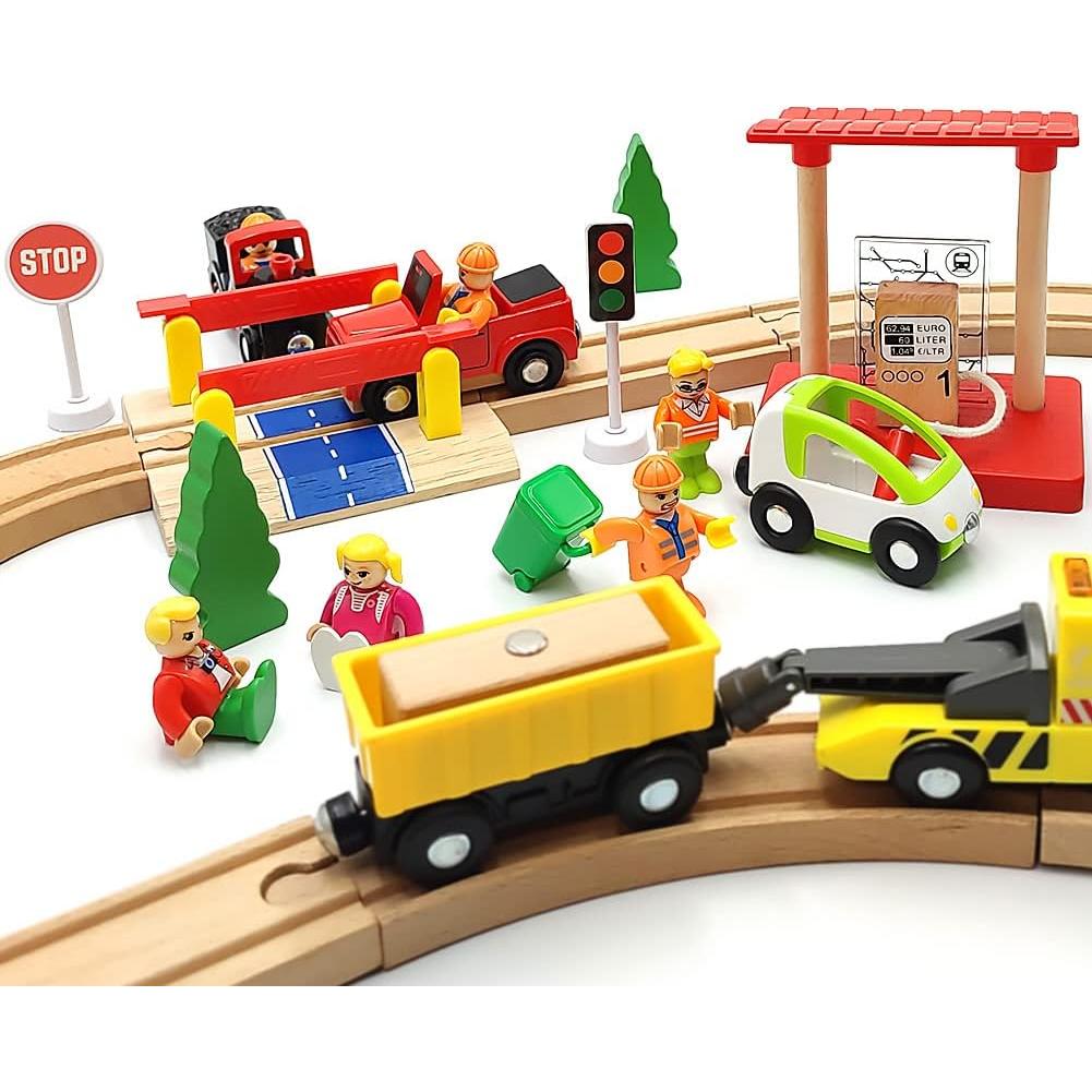 Juego de Grúa de Madera DSHMIXIA con Vagones para Niños