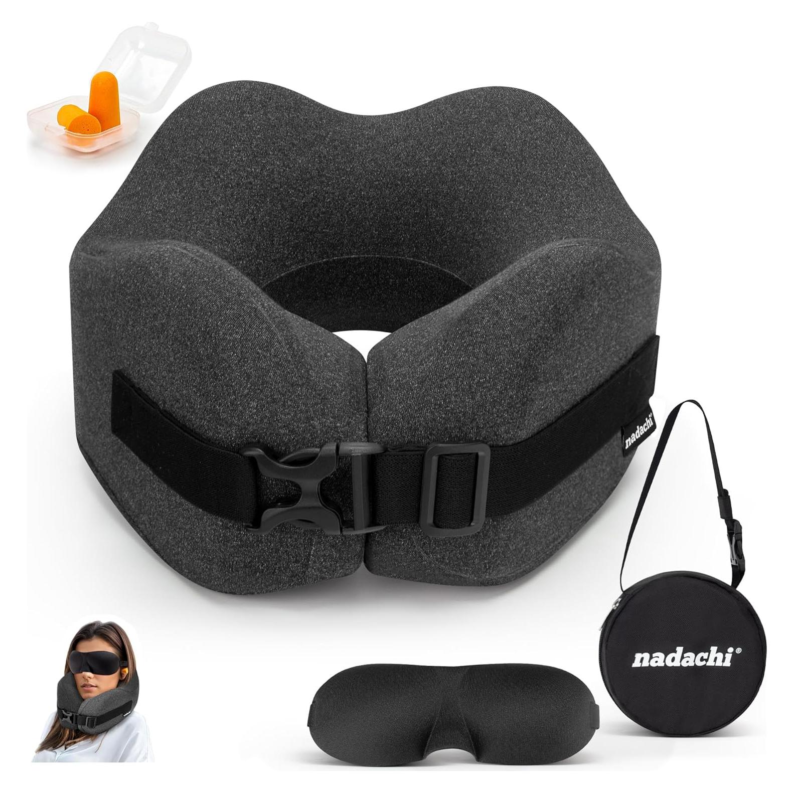 Juego de Almohada de Viaje Nadachi - Espuma de Memoria, Gris